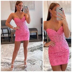 Elegant Pink Lace Mini Dress